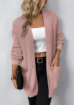 Pocket Knitted Long Sleeve Cardigan - Pink 9 Pocket Knitted Long Sleeve Cardigan - Pink -Garment Sale Store SCM021460 2 A2673393553870 124