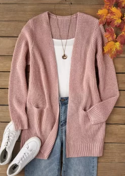 Pocket Knitted Long Sleeve Cardigan - Pink 10 Pocket Knitted Long Sleeve Cardigan - Pink -Garment Sale Store SCM021460 2 A2673393588269 124