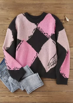 Color-Blocked Geometric Knitted Sweater -Garment Sale Store SCM021461 1 A2104010951211 124