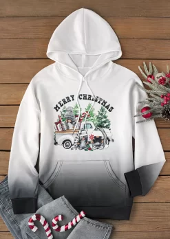 Merry Christmas Gnome Drawstring Kangaroo Pocket Hoodie - White -Garment Sale Store SCM021510 1 B0198916864584 124