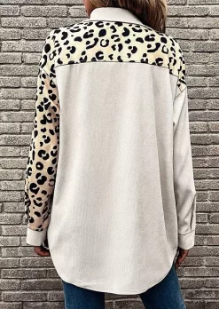 Leopard Color-Blocked Pocket Flap Coat - Apricot -Garment Sale Store SCM021575 1 B0336360230253 124