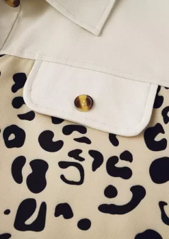 Leopard Color-Blocked Pocket Flap Coat - Apricot -Garment Sale Store SCM021575 1 B0336360359900 124