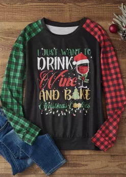 Christmas Plaid Wine Glass Sweatshirt -Garment Sale Store SCM021591 1 B0473220837143 124