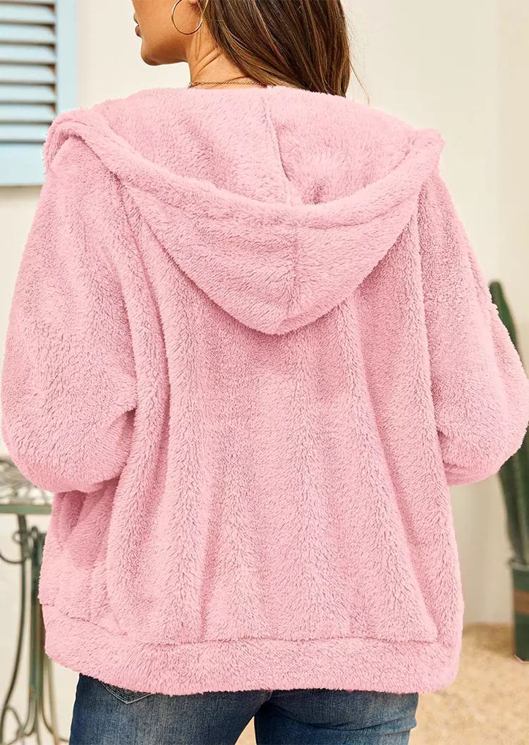 Pocket Zipper Drawstring Hooded Coat - Light Pink 6 Pocket Zipper Drawstring Hooded Coat - Light Pink - Image 4