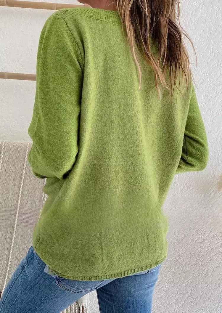 Plain Button Hollow Out Sweater - Green 7 Plain Button Hollow Out Sweater - Green - Image 5