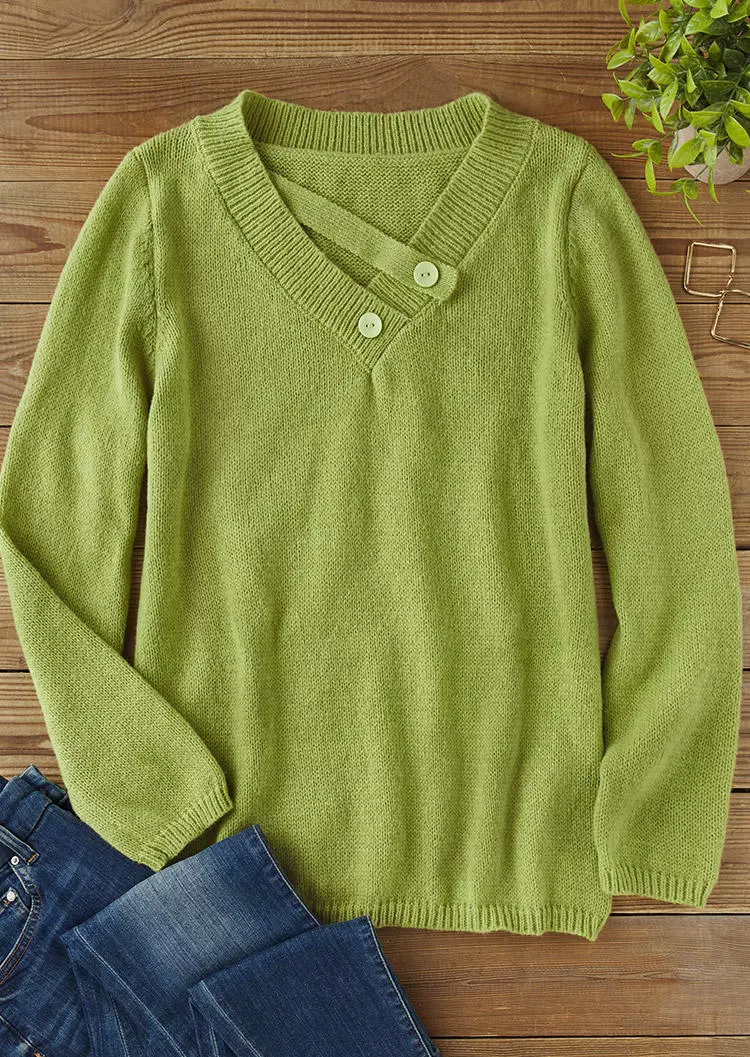 Plain Button Hollow Out Sweater - Green 4 Plain Button Hollow Out Sweater - Green - Image 2