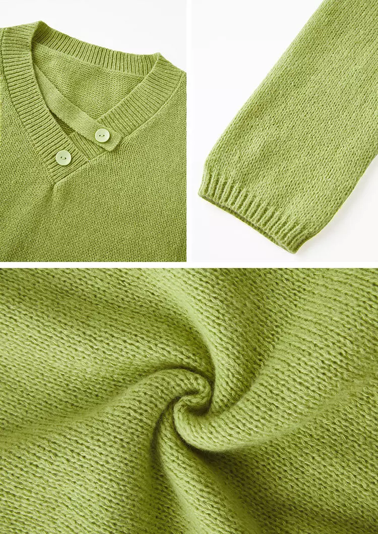 Plain Button Hollow Out Sweater - Green 5 Plain Button Hollow Out Sweater - Green - Image 3