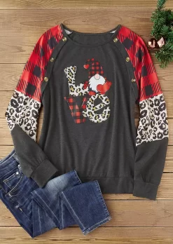 Christmas Love Plaid Leopard Santa Claus Sweatshirt - Gray -Garment Sale Store SCM021629 1 A3079554266570 124