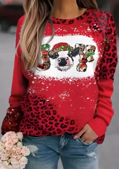 Christmas Joy Leopard Mistletoe Sweatshirt - Red