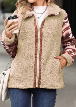 Aztec Geometric Plush Thickened Warm Coat - Apricot