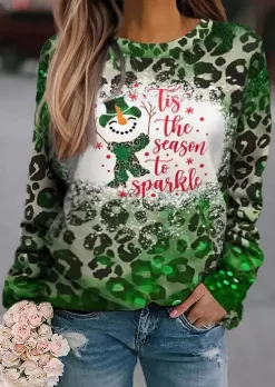 Christmas Tis The Season To Sparkle Snowman Leopard Sweatshirt