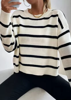 Striped Drop-shoulder Knitted Sweater