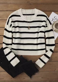 Striped Drop-shoulder Knitted Sweater -Garment Sale Store SCM021753 2 B0218887255866 124