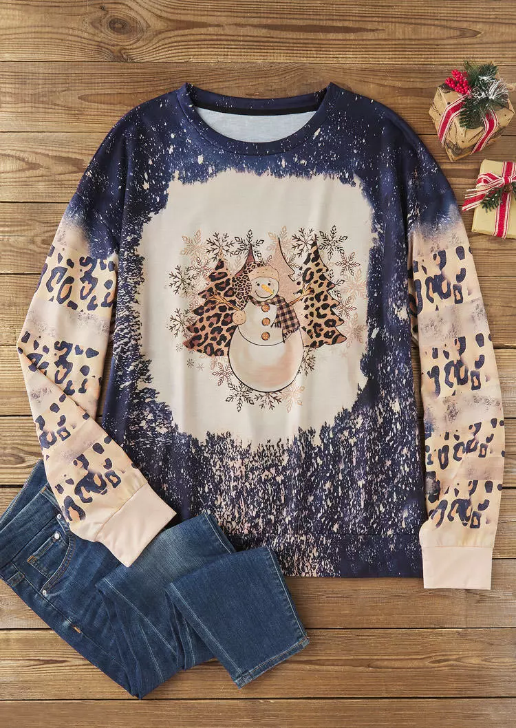 Christmas Snowflake Snowman Leopard Sweatshirt 5 Christmas Snowflake Snowman Leopard Sweatshirt - Image 3