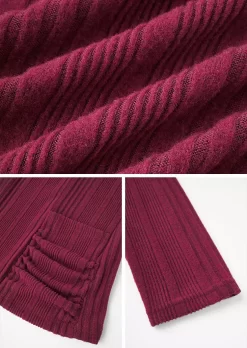 Ribbed Pocket Long Sleeve Cardigan - Red -Garment Sale Store SCM021848 3 B0956930137786 124