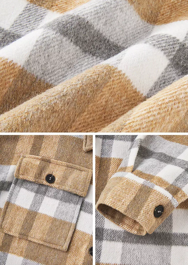 Plaid Button Flannel Shirt Jacket - Khaki 7 Plaid Button Flannel Shirt Jacket - Khaki - Image 5