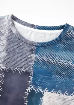 Plaid Color-Blocked Sweatshirt - Blue -Garment Sale Store SCM021882 1 B1340911540613 124