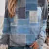 Plaid Color-Blocked Sweatshirt - Blue 2 Plaid Color-Blocked Sweatshirt - Blue -Garment Sale Store SCM021882 1 B1675329139432 124