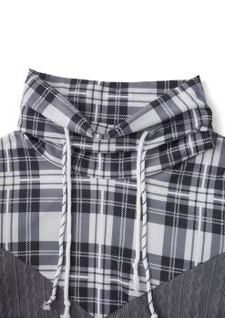 Plaid Textured Drawstring Sweatshirt - Gray -Garment Sale Store SCM021958 2 B1749992308423 124