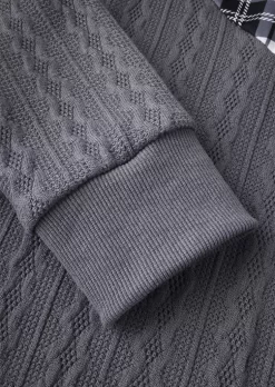 Plaid Textured Drawstring Sweatshirt - Gray -Garment Sale Store SCM021958 2 B1749992345812 124