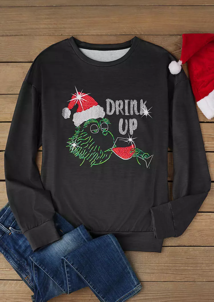Christmas Drink Up Sweatshirt - Black 5 Christmas Drink Up Sweatshirt - Black - Image 3