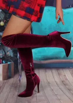 Zipper Over Knee Flannel Thin Heels Boots - Burgundy 8 Zipper Over Knee Flannel Thin Heels Boots - Burgundy -Garment Sale Store SCM022065 2 B1397192800227 124