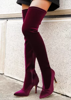 Zipper Over Knee Flannel Thin Heels Boots - Burgundy 9 Zipper Over Knee Flannel Thin Heels Boots - Burgundy -Garment Sale Store SCM022065 2 B1397192834712 124