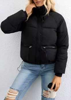 Snap Button Long Sleeve Parka Coat - Black -Garment Sale Store SCM022085 1 B1713571122958 124