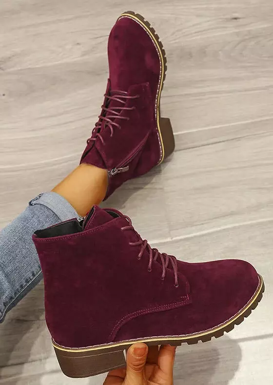 Zipper Lace Up Boots - Red 4 Zipper Lace Up Boots - Red - Image 2