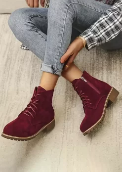 Zipper Lace Up Boots - Red 7 Zipper Lace Up Boots - Red -Garment Sale Store SCM022090 2 B1513102809684 124