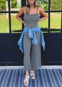 Striped Open Back Spaghetti Strap Jumpsuit 7 Striped Open Back Spaghetti Strap Jumpsuit -Garment Sale Store scm12622289887079 124