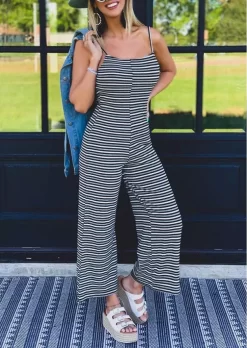 Striped Open Back Spaghetti Strap Jumpsuit