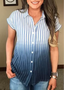 Striped Gradient Button Turn-down Collar Shirt