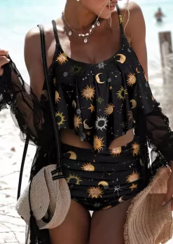 Sun Moon Star Tankini Set - Black